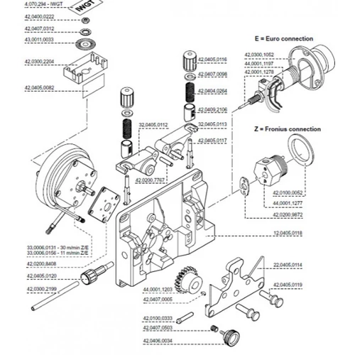 420405011701  Mechanika előtoló feszítőtengely FRONIUS  MPL.PA 6