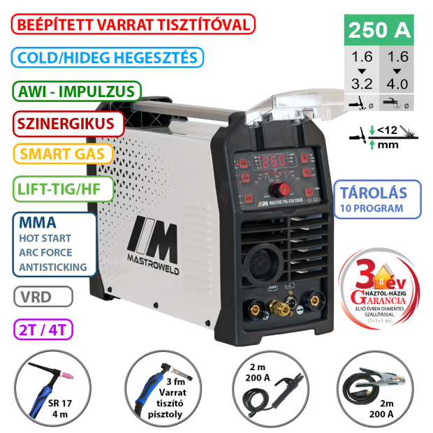 MASTRO TIG-250 DC COLD hegesztő inverter varrattisztítóval